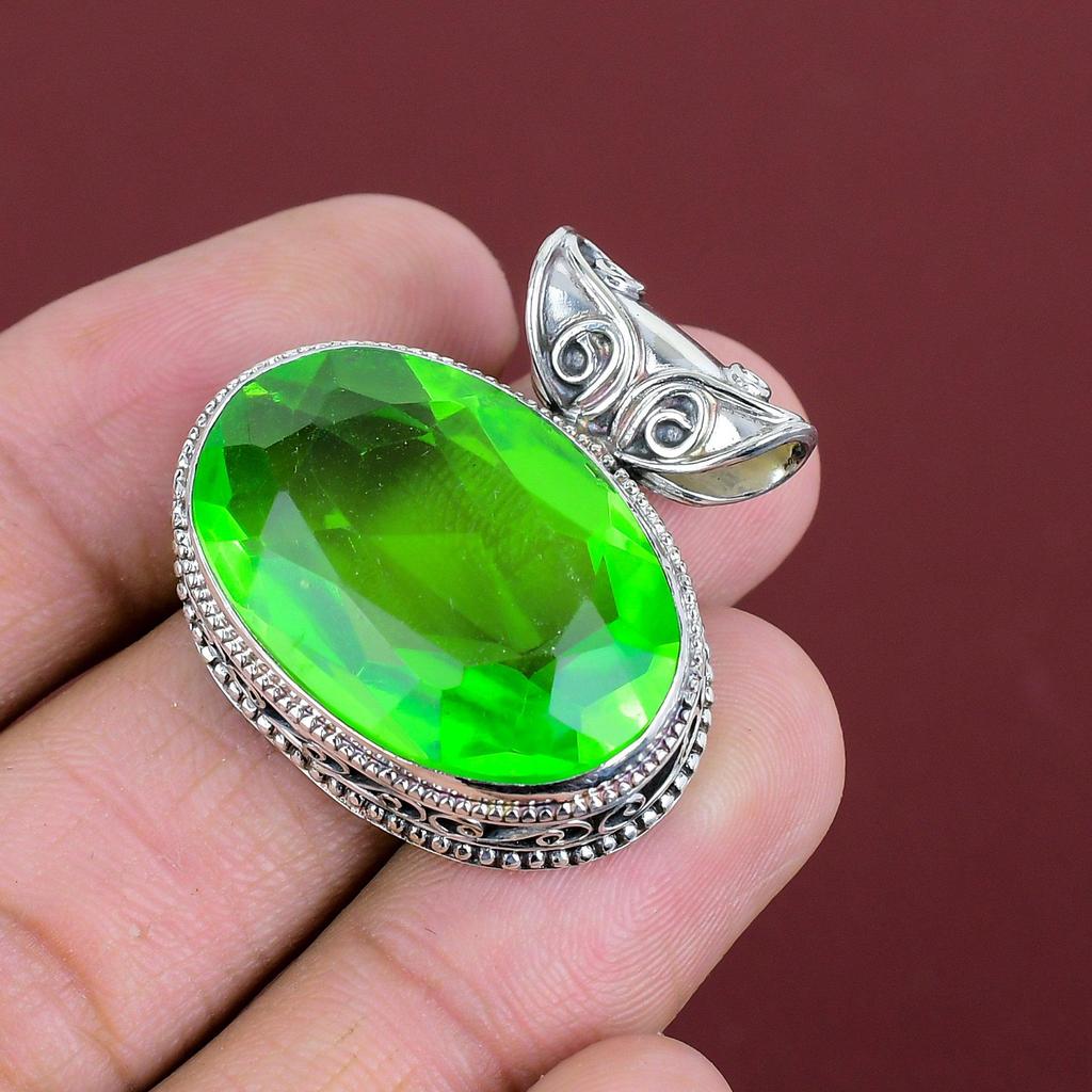 Faceted Green Amethyst Pendant 925 Sterling Silver Pendant Handmade Genuine Gemstone Jewelry Vintage Pendant Gifts For Women Unique Jewelry