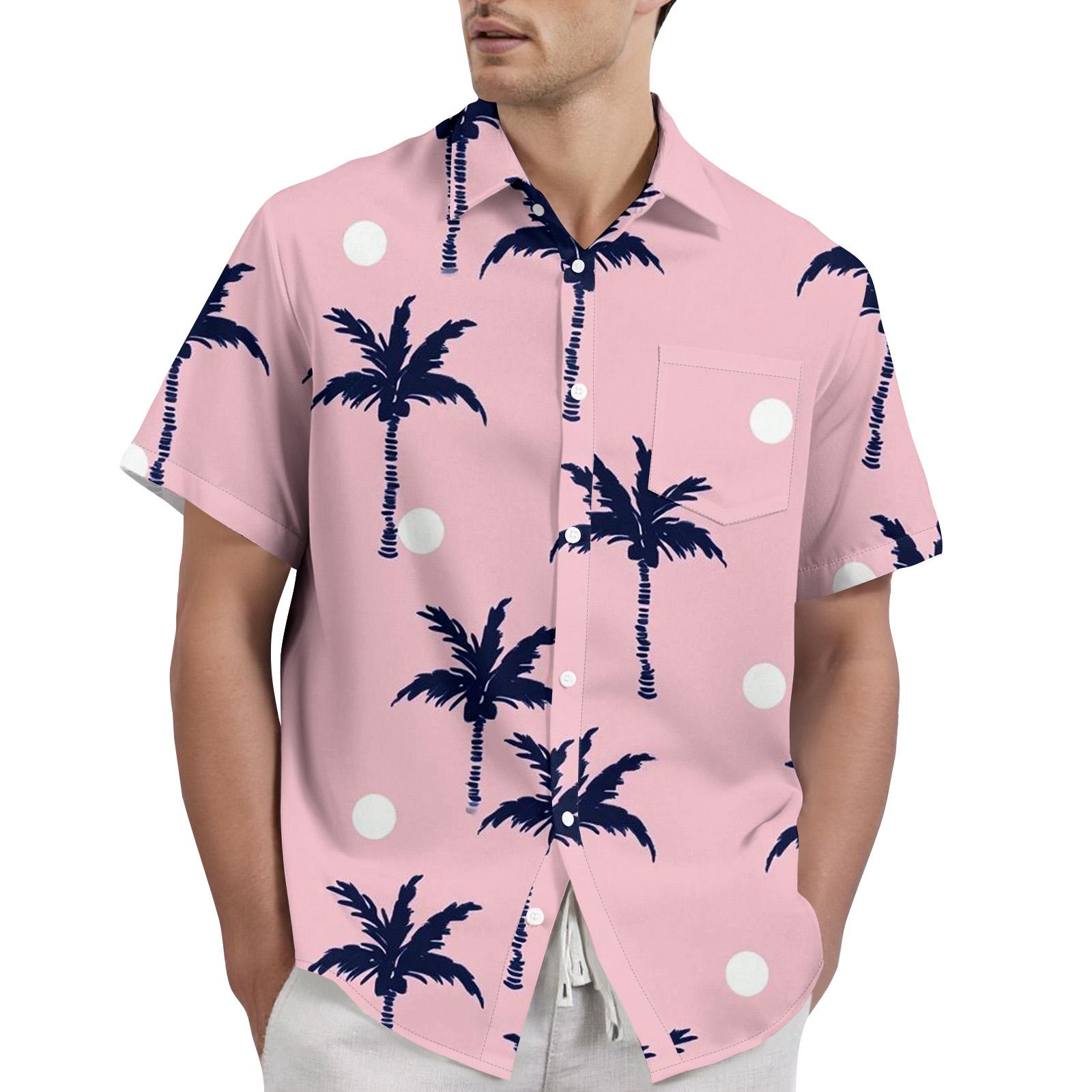 

Men s casual stylish striped texture printed shirt - Men s lapel short-sleeved button-up shirt XXXL рожевий