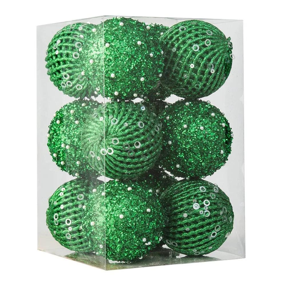 6/12pcs 8/10cm Christmas Ball Glitter with Sequins Festive Decorative Ball Foam Christmas Tree Hanging Ornaments