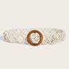 Linen Cotton Retro Belt Women Handmade Woven Waistband Round Wooden Buckle Dress
