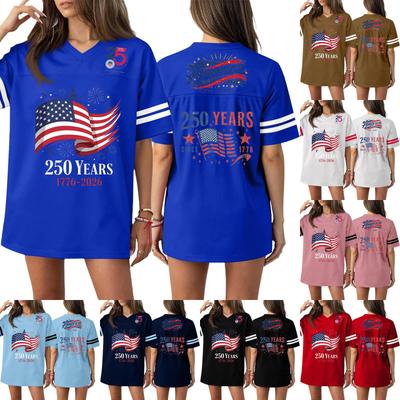Women's Casual Fashion V-Neck Sports Independence Day Print Short Sleeve Sports T-Shirt Top