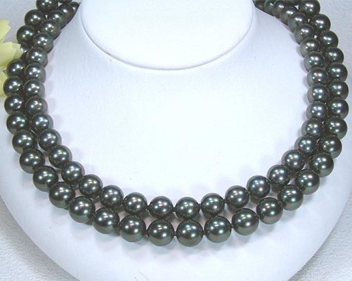 [Your and My Jewelry Box] Black Pearl Necklace and Earrings Set - Peacock Color  Black Mother-of-Pearl Pearls 10.0mm Up, 42cm Size Made In Japan