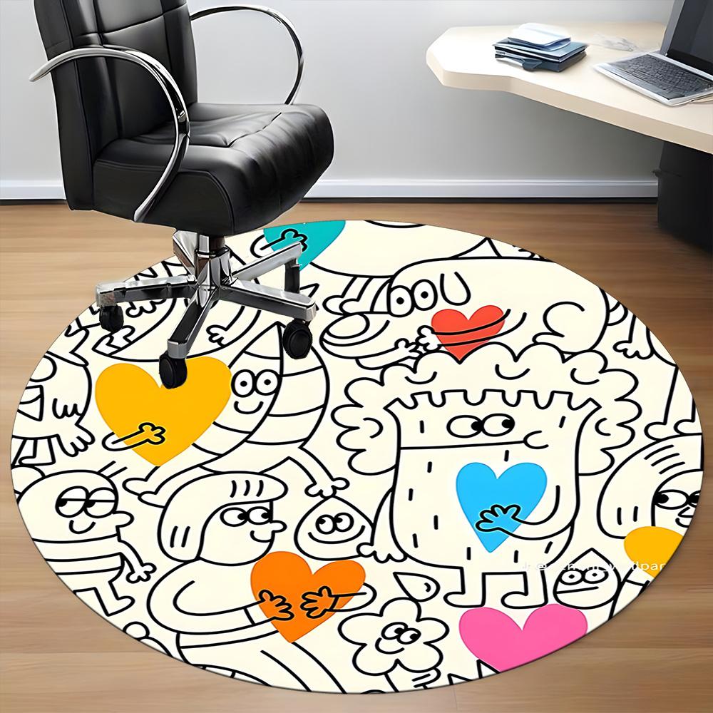 1pc Heart Characters Office Round Area Rug, Indoor Mat Suitable ForOffice, Under Office Chairs Bedroom Living Room Home Decor, Room Decot228