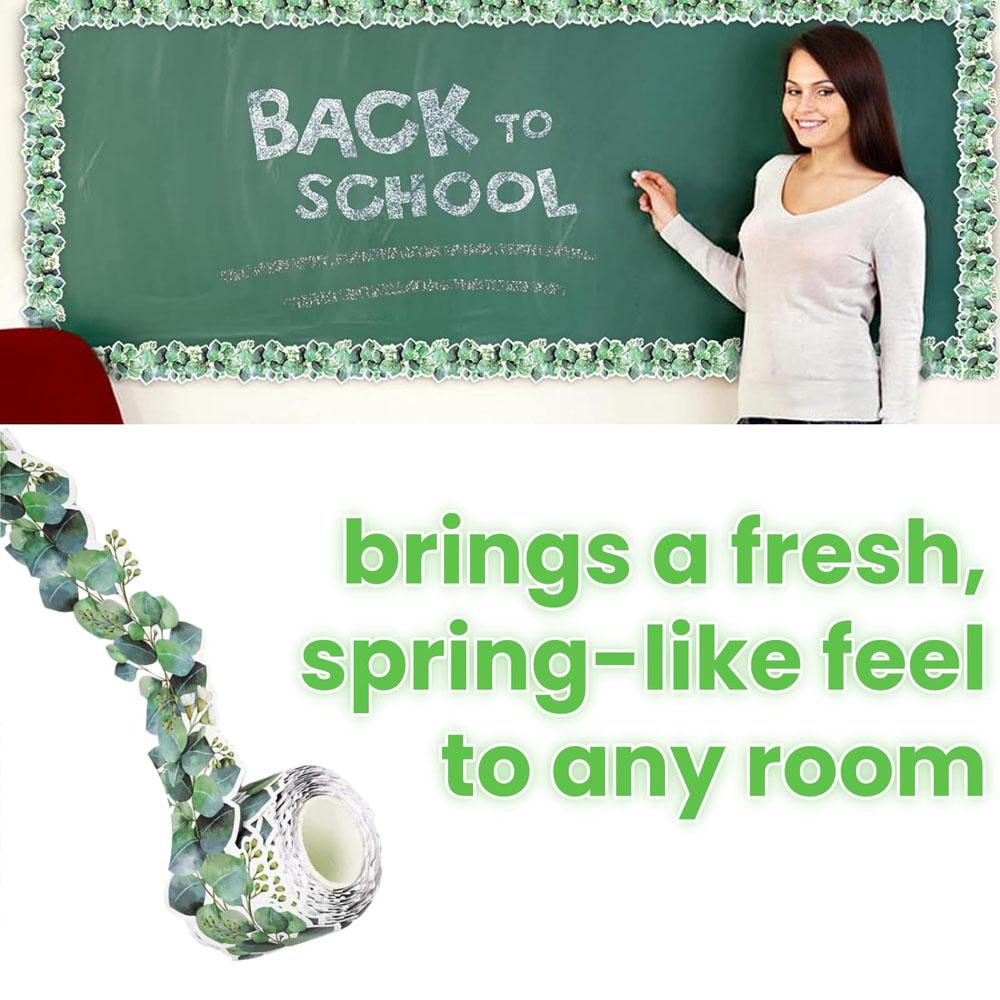 1 Roll Eucalyptus Border Bulletin Board, 5m Bulletin Board Border for Classroom Bulletin Wall Decor