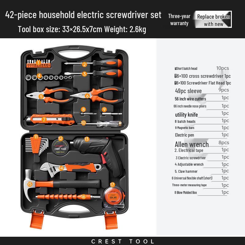 Zestaw narzędzi Rede Home: Rodzinny Zestaw Naprawczy ze Śrubokrętami, Młotkiem, Kluczami i Elementami Złącznymi.