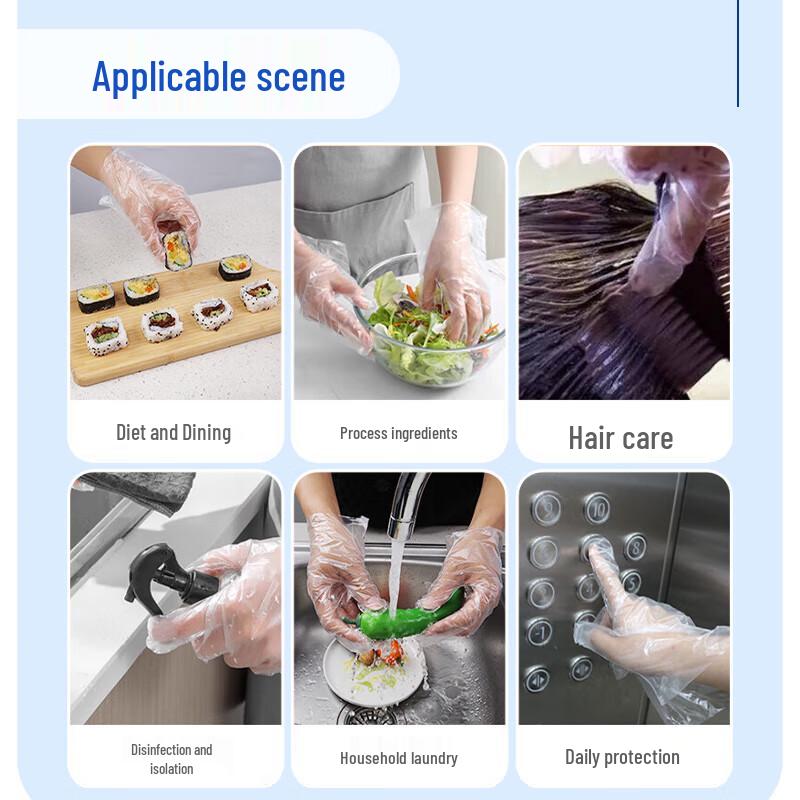 Xin Zhi 200 kusů jednorázových PE rukavic potravinářské kvality