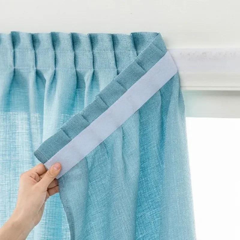 Semi Sheer Self-adhesive Curtain No Punching Installation Balcony Solid Color Gauze Privacy Drapes for Bedroom Window Blackout
