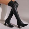 Women's High-heeled Boots Sexy European and American Style Pointed Thick Heel Solid Color Large Size Knee Elastic Boots