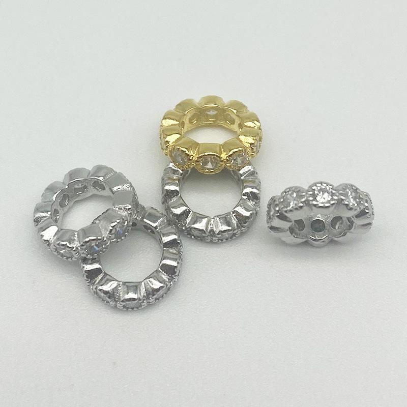 Yansheng S925 Sterling Silver Wheel Rhinestone Spacer Beads for DIY Beading, Bracelet Accessories