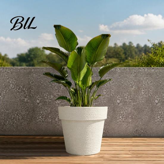 Large Resin Flower Pots for Indoor Plants Round Planter with Drainage Hole, 12 Inch Dia Stone-Look Sturdy Backyard Landscaping Pot, Modern Minimalist