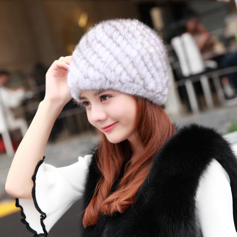 Mink Fur Hats For Women Fashion Ear Protection And Warm Natural Fur Knitted Hat Fluffy Fur Caps Ladies Black Fur Caps Winter Cap