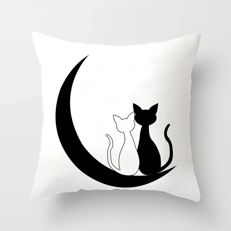 Funny Cute Black Lover Cat Pillowcase Cushion Cover 4545 Polyester Pillow Cover Sofa Car Home Decor Room Decoration