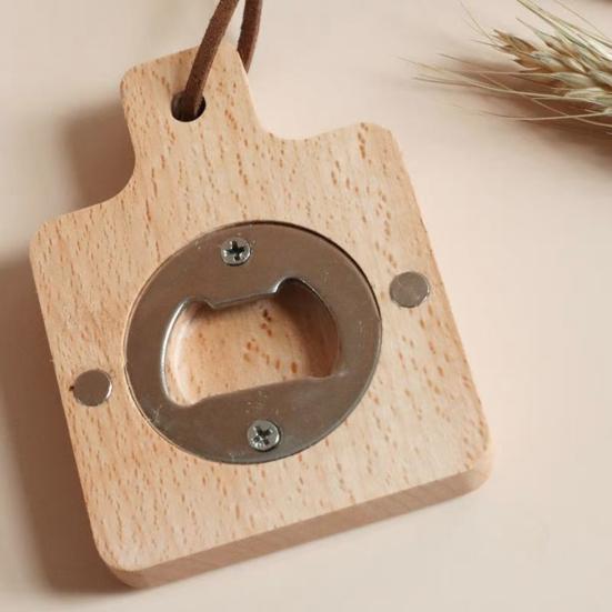 Wooden Magnetic Bottle Opener, Rustic Beer Cap Remover with Strong Magnet, Wall Mount Refrigerator Opener for Home Bar Gift