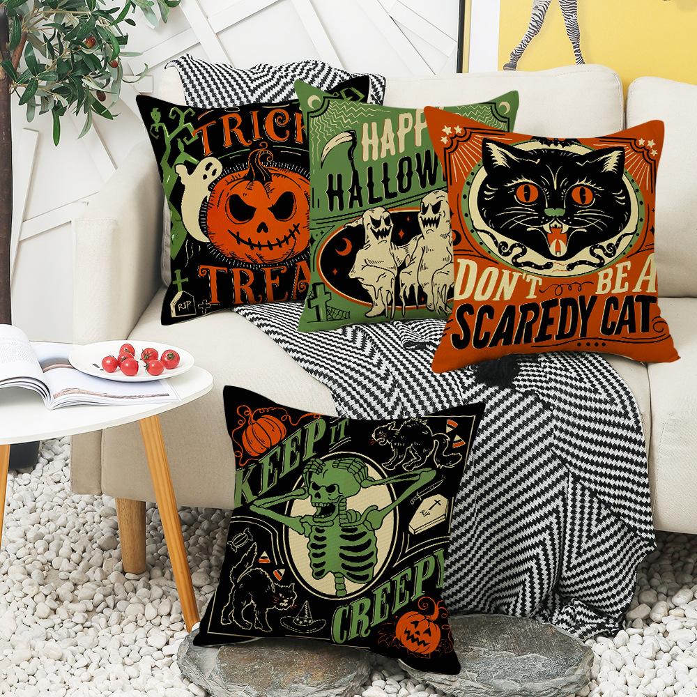 New Halloween Pumpkin Pillow Cover Skeleton Cat Decoration Sofa Bedroom Pillow Cover Bedside Backrest