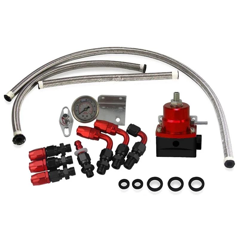 Universal Adjustable Fuel Pressure Regulator Guage Kit Oil Line 100PSI Guage Fpr AN6 Oil Hose Fitting EFI Engine Parts