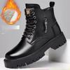 Men Boots High Quality Casual Leather Boot Outdoor Waterproof Leather Winter Booties Plush Warm Cotton Boots for Men Ankle Botas