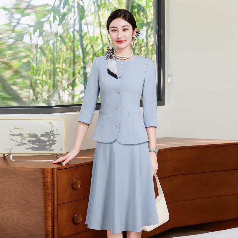 Women's Sky Blue 3/4 Sleeve Blazer Suit Set