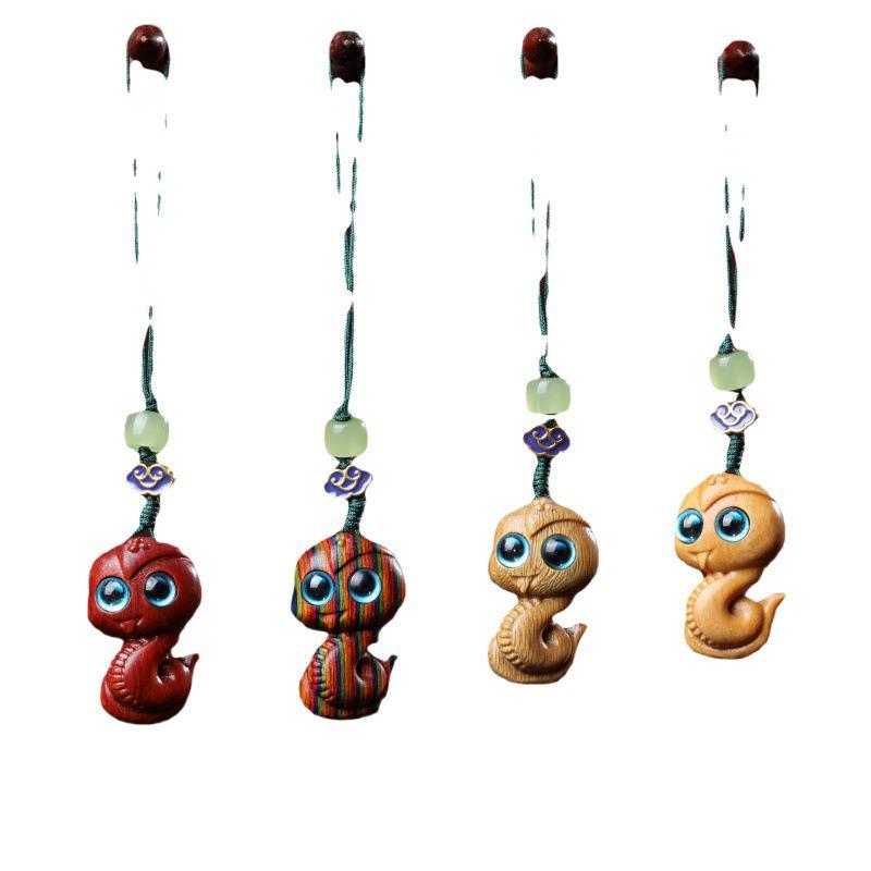 Zodiac Snake Red Wood Phone Charm Pendant Keychain Accessory