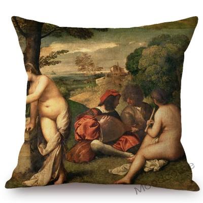 Italian Renaissance Giorgione Famous Oil Painting Sleeping Venus Linen Sofa Decoration Pillow Case Gallery Art Car Cushion Cover