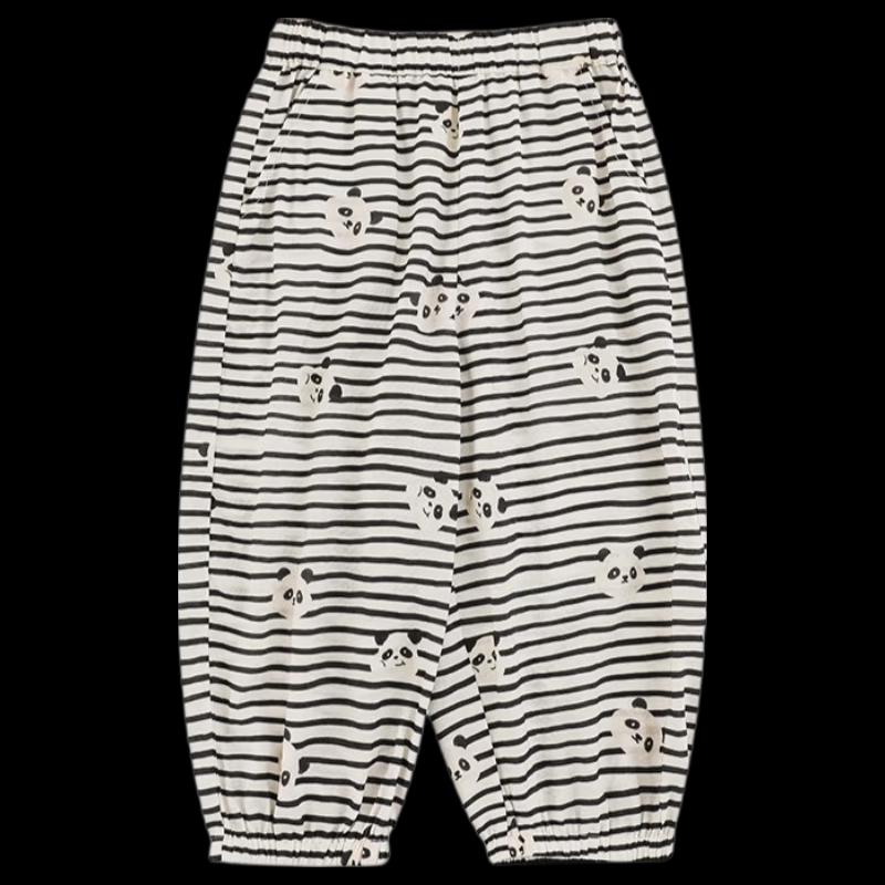 Boys  Panda Print Batwing Shirt & Tencel Linen Pants Summer Set 110 cm