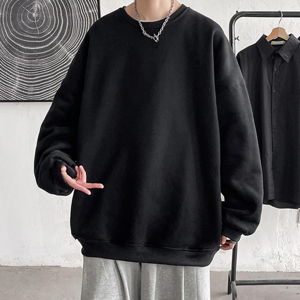 Fleece Damen Herren Sweatshirt Locker Einfarbig Rundhals Langarm Warm Weich Unisex Lässig Einfacher Stil Paar Top Harajuku Crewneck Hoodie