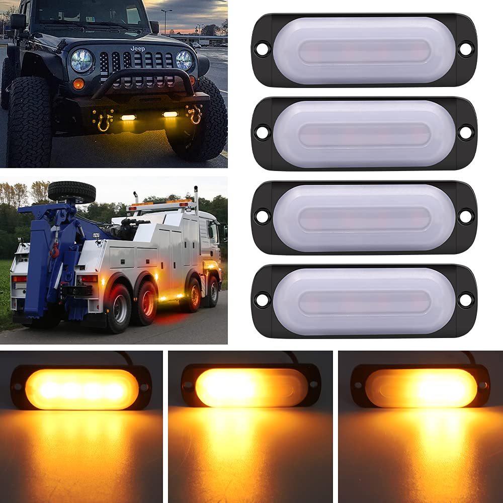 

Truck Side Marker LED Strobe Yellow Flashing Warning 4 Emergency Grille Side Marker Trailer Set of 4 X-STYLE Lights, 12V/24V, Lights, Ultra-Thin,