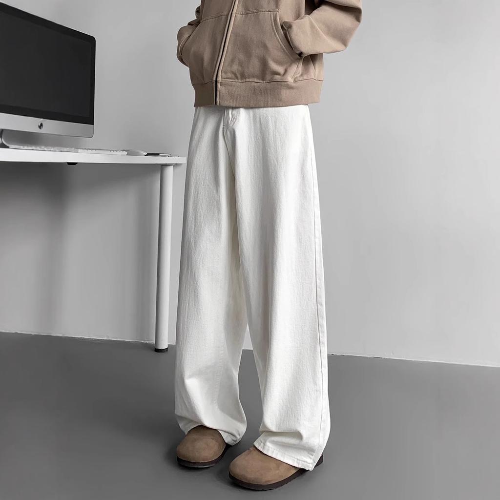 JYL Men's Straight Jeans Spring Autumn Vintage Teen Loose Wide-Leg Floor Denim
