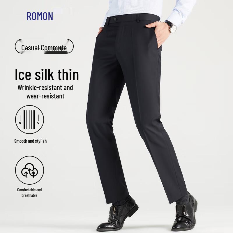 Luomeng Men's Anti-wrinkle Non-iron Straight-Leg Suit Trousers