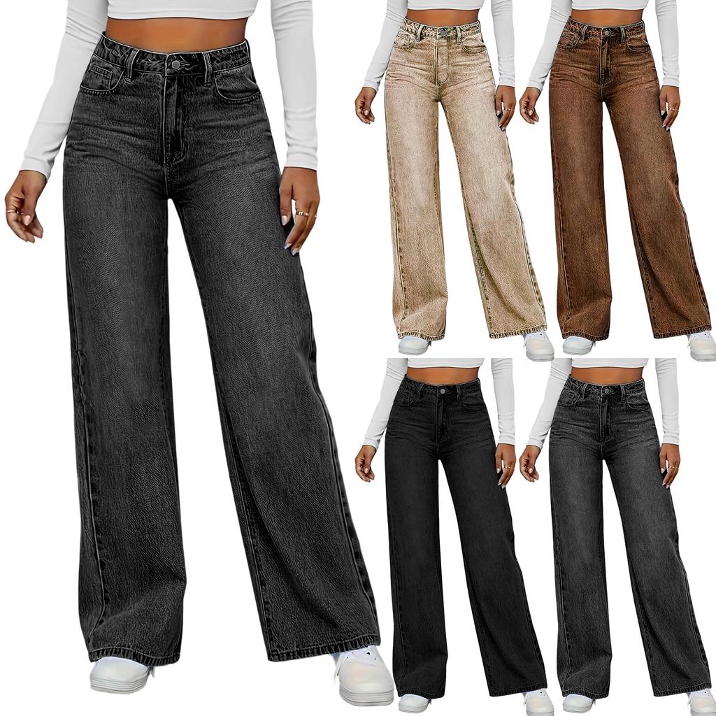 Women's High Waist Washed Women's Jeans Fashionable Versatile Straight Leg Pants