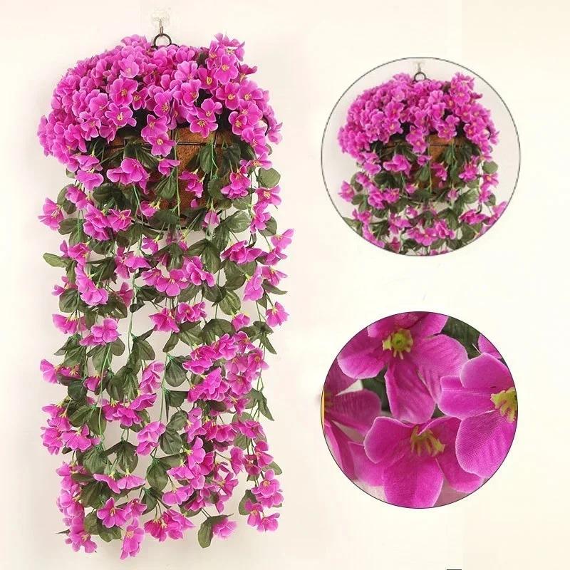 Violet Artificial Flowers Valentines Day Party Decoration Simulation Wall Hanging Flower Basket Orchid False Silk Vine Flowers