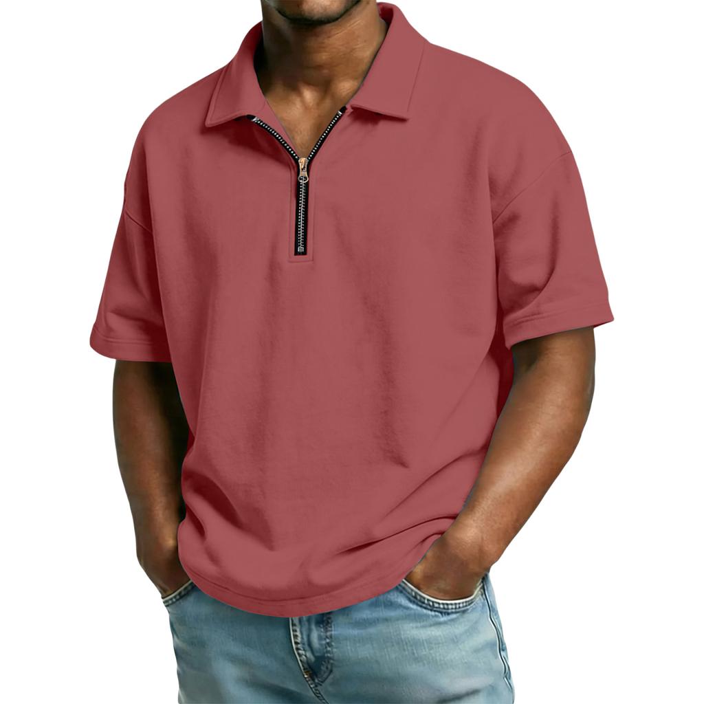 Men's Casual Collared Zipper Neck Short-Sleeve Top