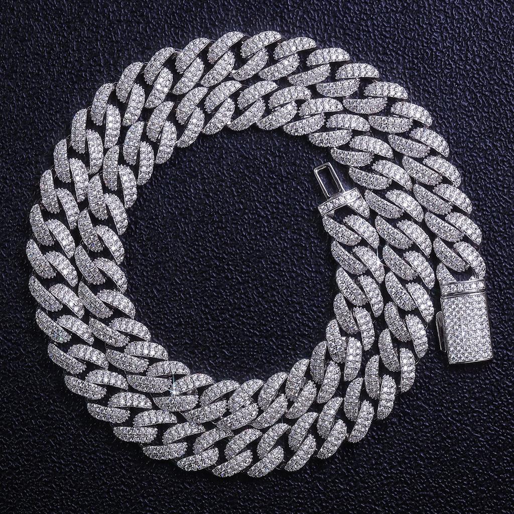 Moissanite Chain Cuban Hip Hop Style Men Gift Cuban Link Chain 7 8 9 Inch Width 10mm Sterling Silver Gold Plated Cuban Bracelet