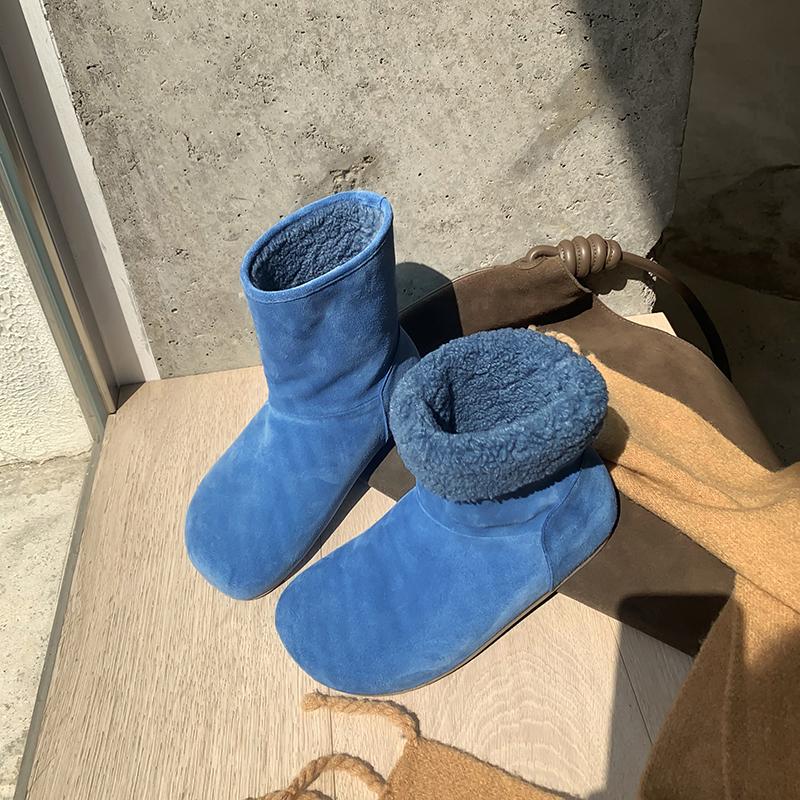 Women's Suede Thick Sole Large Size Thickened Winter Warm Fur One Snow Boots Padded Lining Ankle Boots Non-slip Hiking Sports Cotton Boots