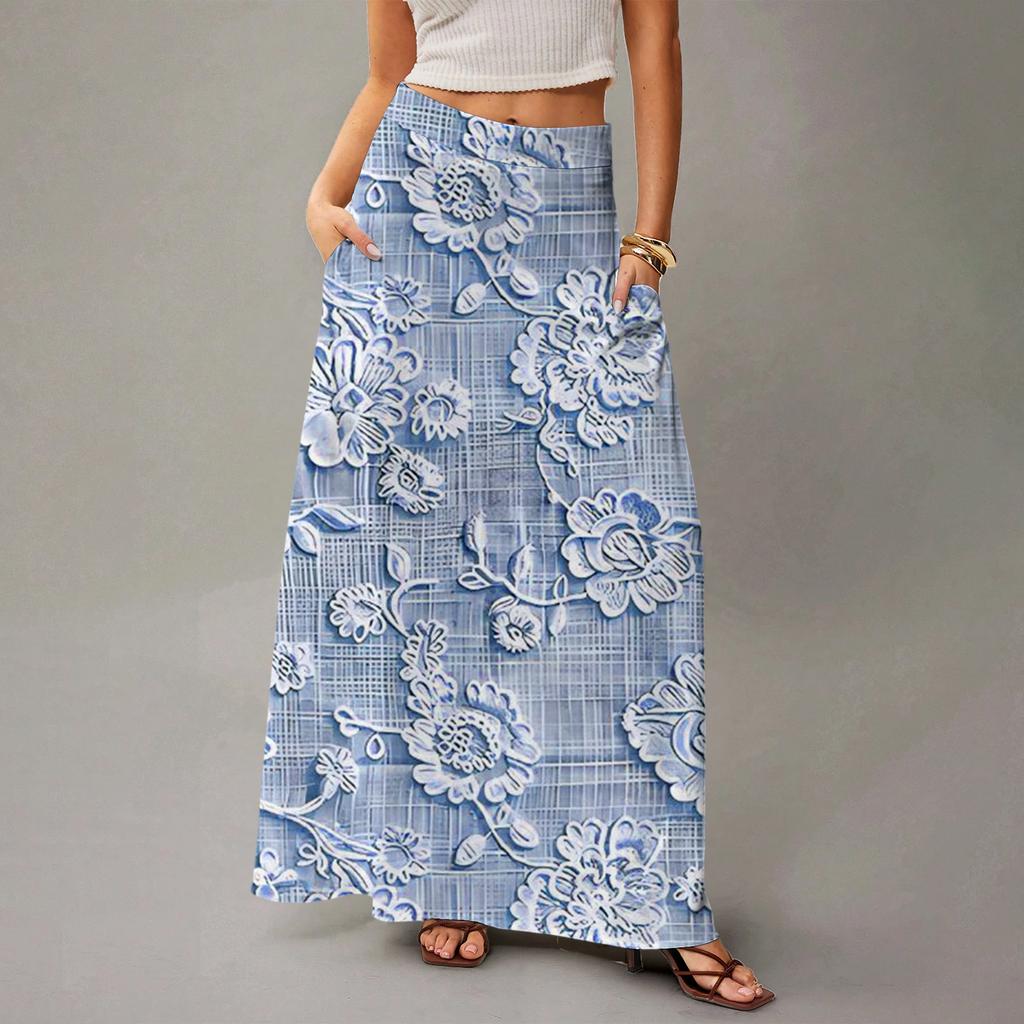 Vestido Maxi Fluido Feminino Regular Casual Estampa Floral Verão Boêmio Saia