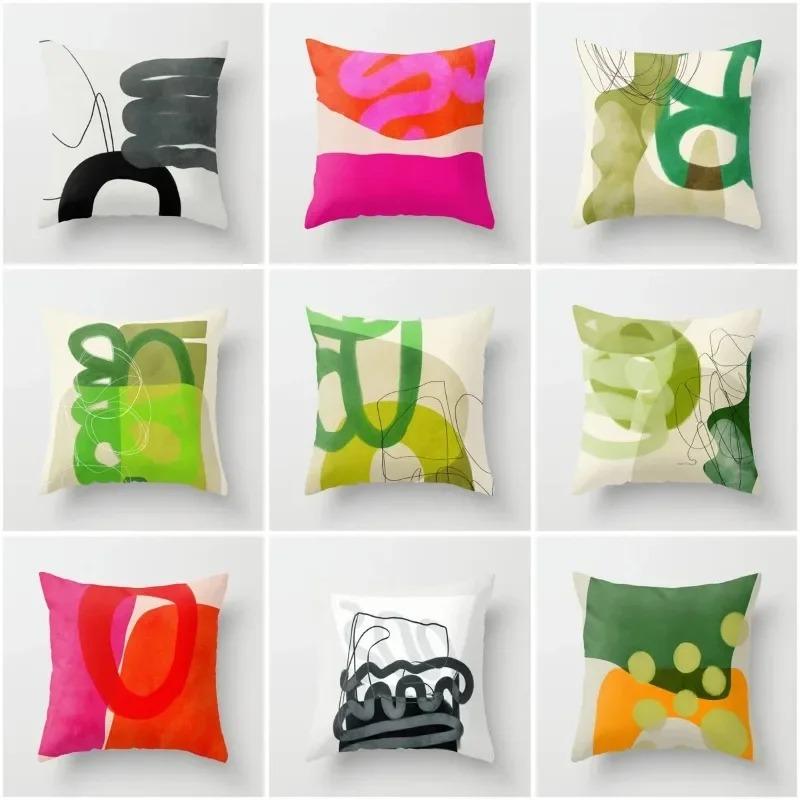 Tinika Chen Unisex Green Nordic Style Geometric Abstract Retro Cushion Cover Suitable For Living Room Decoration With Zipper Pillowcase