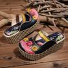 Fashion GKTINOO 2025 Summer Shoes Women Wedge Slides Cover Toes Handmade Flower Thick Heels Genuine Leather Lady Platform Slippers