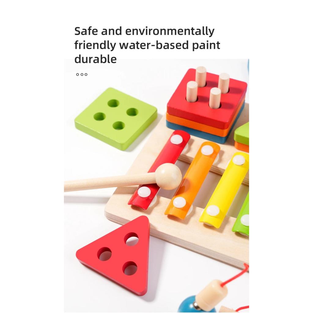 Montessori Toddler Color Sorting Toys 3-in-1 Wooden Shape Stacking Game Early Educational Colorful Learning Activity Blocks