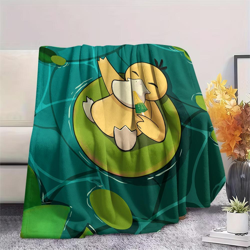Coperta in Flanella con Fantasia Psyduck dei Pokémon, Alta Qualità, Confortevole per Tutte le Stagioni, Arredamento per la Casa, Calore e Comfort, Perfetta per Regali.