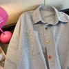 Vintage Denim Striped Oversized Shirt Beautiful Women's Blouses  Collared Shirt for Women's Spring Long Sleeved Top