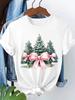 (Asian Size) tree cute style T Shirt Print Fashion Merry Christmas Women's Top Short Sleeve T-shirts O-neck Casual New Year Clothing Graphic Tee