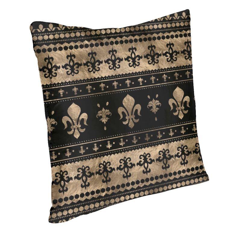 Luxury Black And Gold Fleur De Lis Pillow Covers Decoration Cute FleurDeLys Lily Flower Chair Cushion Square Pillowcase