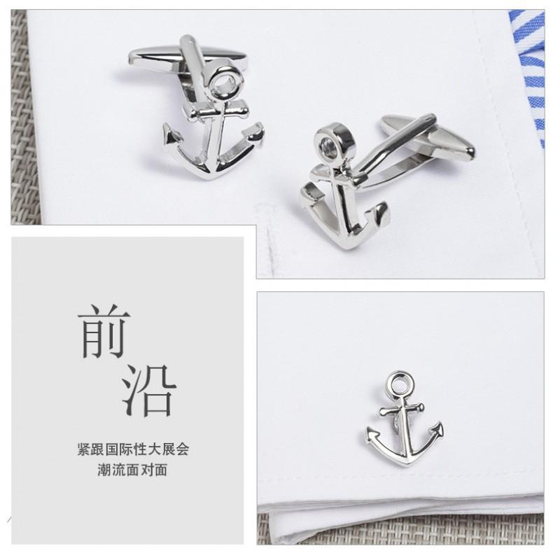 Silver Plated Boat Anchor Cufflinks Men's French Shirt
