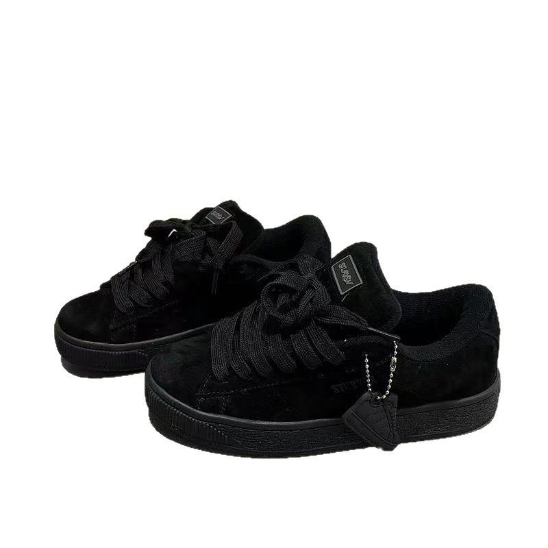Kids Shoes Mens Retro Black Suede-Look Platform Sneakers Low Top Casual Shoes Outdoor Wear