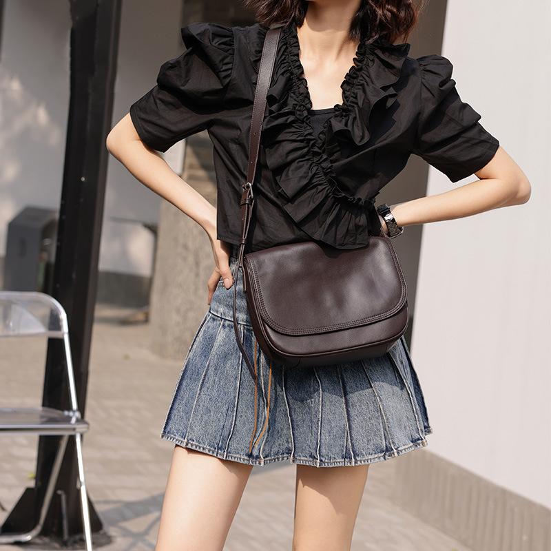 Bolsos de mano de piel auténtica estilo vintage para mujer, bolso bandolera de marca de diseñador, bolso de mano informal para mujer