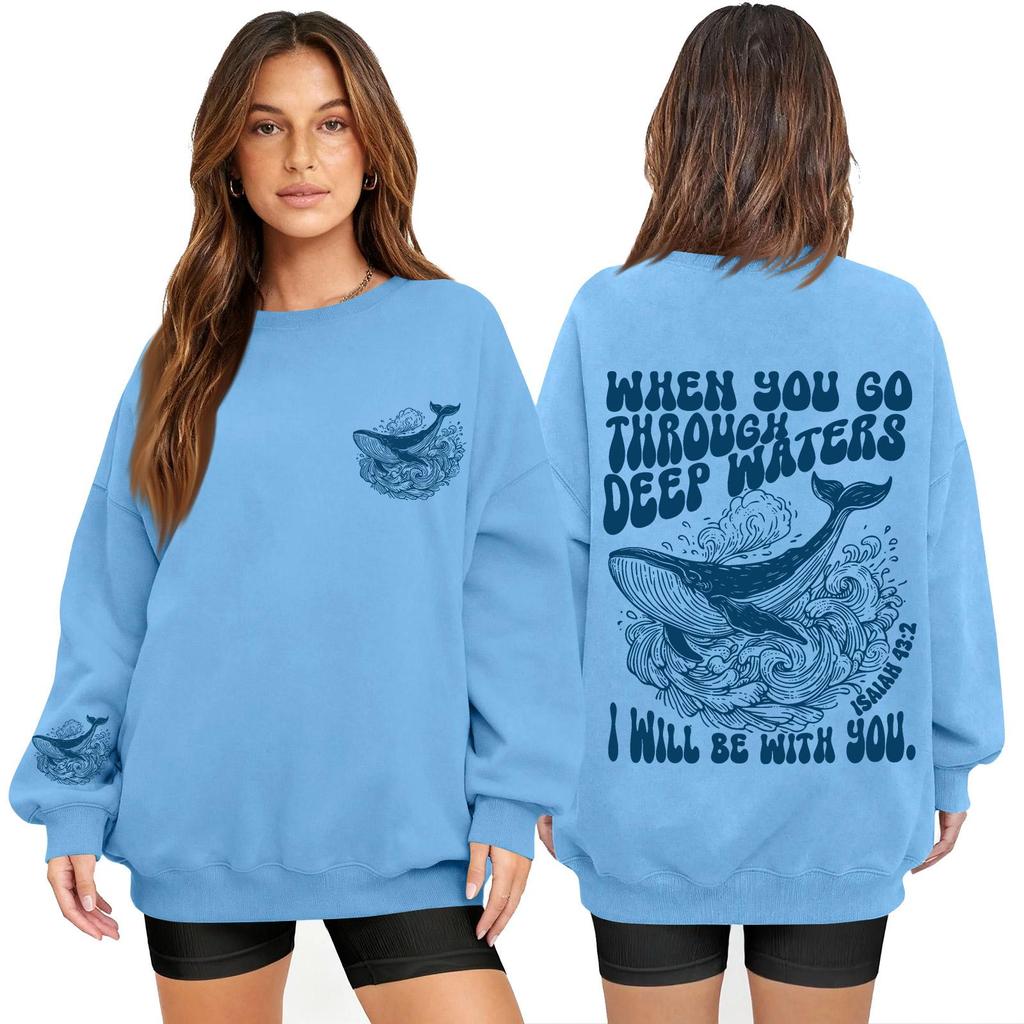 Women's Fashion Long Sleeve Print Round Neck Loose Pullover Sweater Top