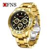 OFNS Men's Quartz Watch: Fashionable Business Design, Six-Hand Dial, Calendar, Solid Steel Band, Waterproof.