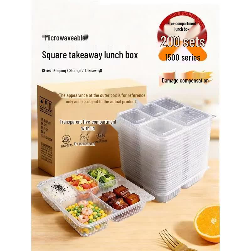 Disposable 5-Compartment Takeout Food Container