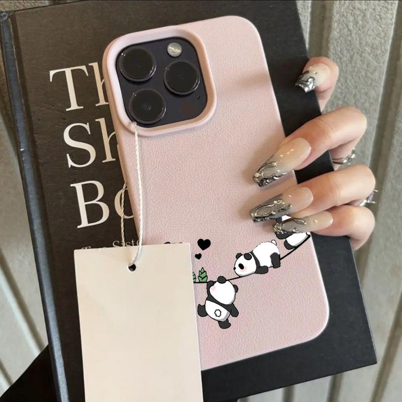 17AIR Interacting Pandas Phone Case For iPhone 14 15 16E Plus Pro X XR XS 16E iPhone 11 12 13 Pro Max Candy Color Lichee Pattern