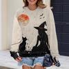 Womens Casual Hoodie With 3D Halloween Print Round Neck Lightweight Breathable Fabric