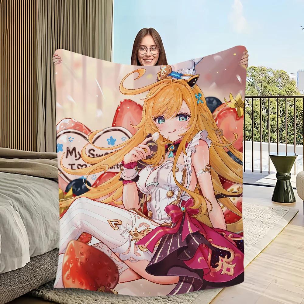 Warm Plush Throw Blanket Soft Flannel for Sofa Bedroom Office Travel Perfect Gift for Game Room and Genshin Fans
